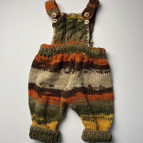 Handmade Cable Knit Stripe Overalls 6 Months - Picture 3 of 7